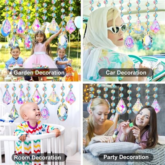 Hanging Crystals for Windows, 9 Pack Suncatcher Prism with Chain - Picture 5 of 7